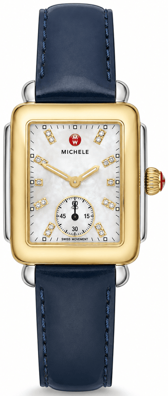 Michele Deco Mother of Pearl Dial Blue Leather Strap Watch For Women - MWW06V000048