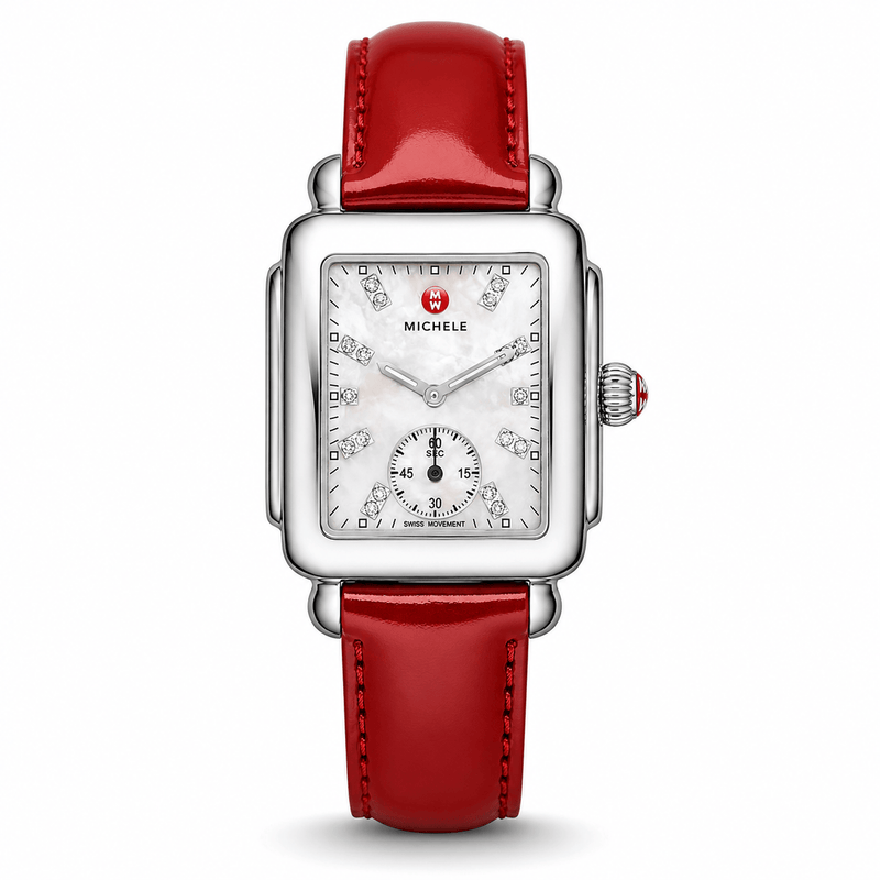Buy Shop Michele Deco Mother of Pearl Dial Red Leather Strap Watch For Women - MWW06V000014 USA Online