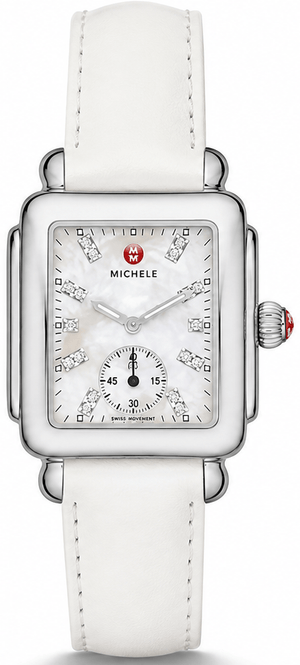 Buy Shop Michele Deco Mother of Pearl Dial White Leather Strap Watch For Women - MWW06V000012 USA Online