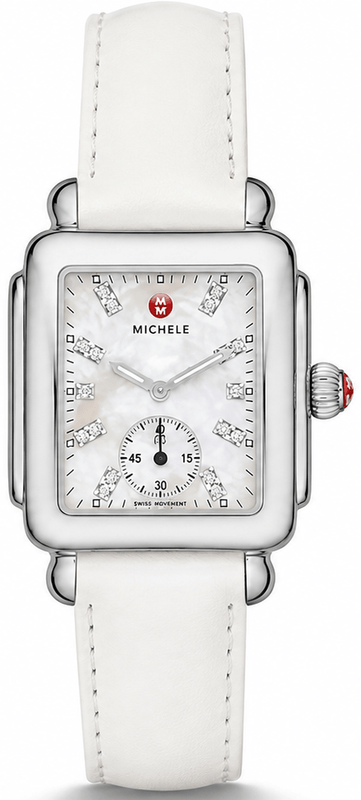 Buy Shop Michele Deco Mother of Pearl Dial White Leather Strap Watch For Women - MWW06V000012 USA Online