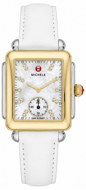 Buy Shop Michele Deco Mother of Pearl Dial White Leather Strap Watch For Women - MWW06V000043 USA Online