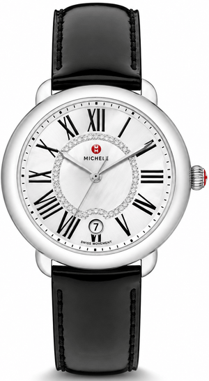 Buy Shop Michele Serein Mother of Pearl Dial Black Leather Strap Watch for Women - MWW21B000011 USA Online