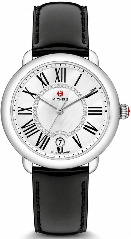Buy Shop Michele Serein Mother of Pearl Dial Black Leather Strap Watch for Women - MWW21B000011 USA Online