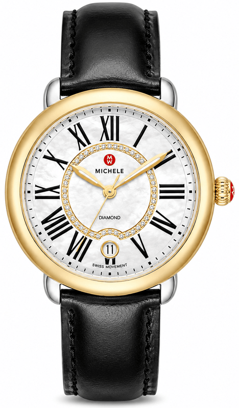 Buy Shop Michele Serein Mother of Pearl Dial Black Leather Strap Watch for Women - MWW21B000019 USA Online