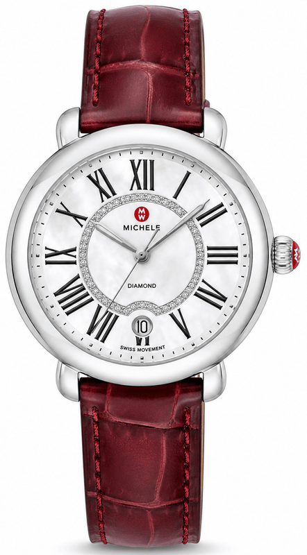 Buy Shop Michele Serein Mother of Pearl Dial Red Leather Strap Watch For Women - MWW21B000023 USA Online