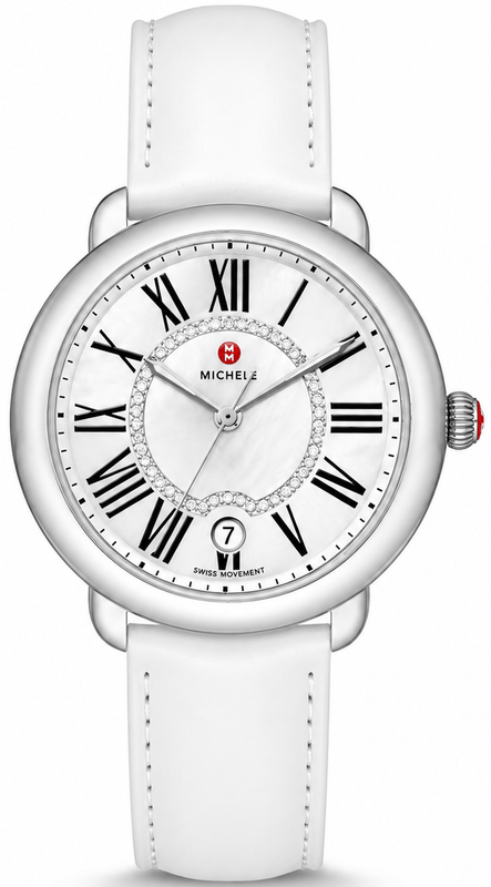 Buy Shop Michele Serein Mother of Pearl Dial White Leather Strap Watch for Women - MWW21B000013 USA Online