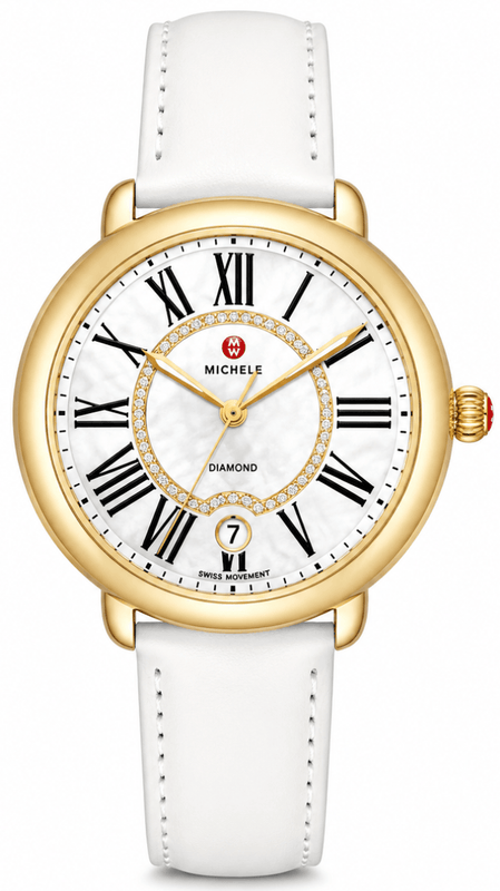 Buy Shop Michele Serein Mother of Pearl Dial White Leather Strap Watch for Women - MWW21B000018 USA Online