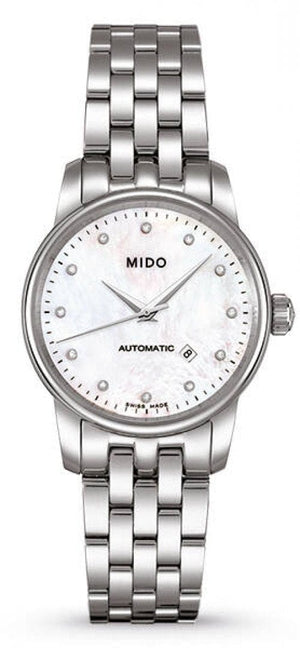 Buy Shop Mido Baroncelli Automatic Mother Of Pearl Dial Silver Steel Strap Watch For Women - M7600.4.69.1 USA Online