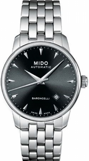 Buy Shop Mido Baroncelli Ii Automatic Black Dial Silver Steel Strap Watch For Men - M8600.4.18.1 USA Online