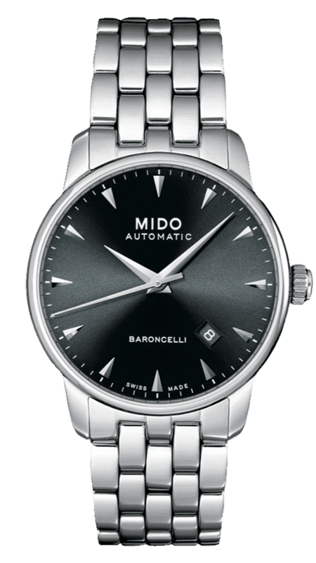 Buy Shop Mido Baroncelli Ii Automatic Black Dial Silver Steel Strap Watch For Men - M8600.4.18.1 USA Online