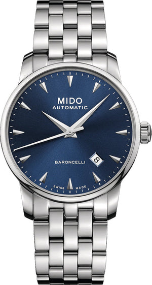 Buy Shop Mido Baroncelli II Automatic Blue Dial Silver Steel Strap Watch For Men - M8600.4.15.1 USA Online