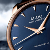 Buy Shop Mido Baroncelli III Automatic Blue Dial Brown Leather Strap Watch For Men - M8600.3.15.8 USA Online