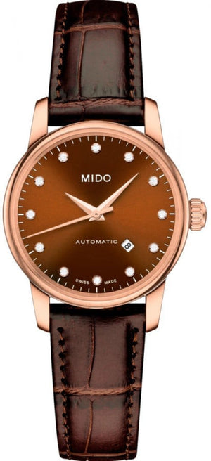 Buy Shop Mido Baroncelli III Automatic Diamonds Brown Dial Brown Leather Strap Watch For Women - M7600.3.64.8 USA Online