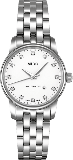 Buy Shop Mido Baroncelli III Automatic Diamonds White Dial Silver Steel Strap Watch For Women - M7600.4.66.1 USA Online