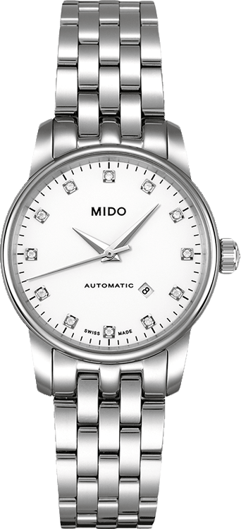 Buy Shop Mido Baroncelli III Automatic Diamonds White Dial Silver Steel Strap Watch For Women - M7600.4.66.1 USA Online