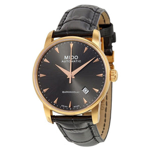 Buy Shop Mido Baroncelli III Automatic Grey Dial Black Leather Strap Watch For Men - M8600.3.13.4 USA Online