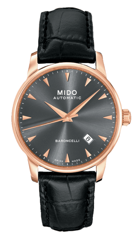 Buy Shop Mido Baroncelli III Automatic Grey Dial Black Leather Strap Watch For Men - M8600.3.13.4 USA Online