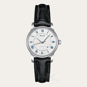 Buy Shop Mido Baroncelli III Automatic Silver Dial Black Leather Strap Watch For Women - M7600.4.21.4 USA Online
