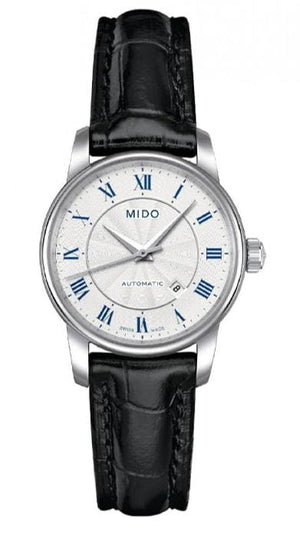 Buy Shop Mido Baroncelli III Automatic Silver Dial Black Leather Strap Watch For Women - M7600.4.21.4 USA Online