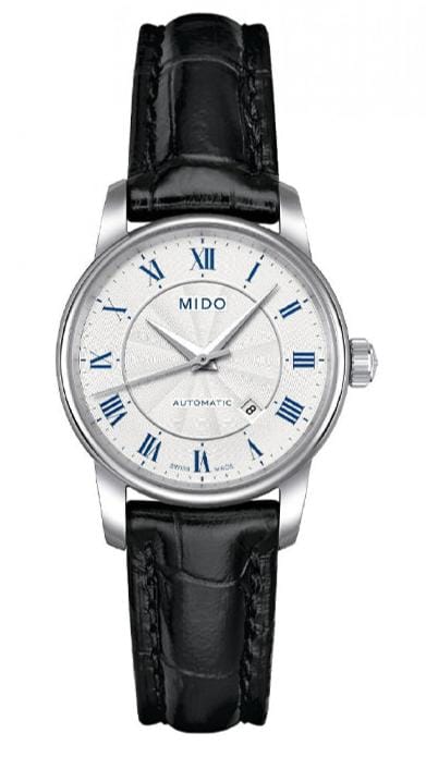 Buy Shop Mido Baroncelli III Automatic Silver Dial Black Leather Strap Watch For Women - M7600.4.21.4 USA Online