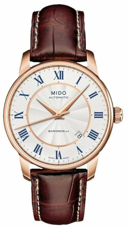 Buy Shop Mido Baroncelli III Automatic Silver Dial Brown Leather Strap Watch For Men - M8600.2.21.8 USA Online