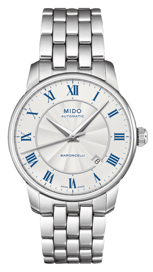 Buy Shop Mido Baroncelli III Automatic Silver Dial Silver Steel Strap Watch For Men - M8600.4.21.1 USA Online