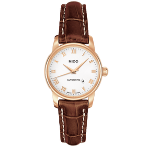 Buy Shop Mido Baroncelli III Automatic White Dial Brown Leather Strap Watch For Women - M7600.3.26.8 USA Online