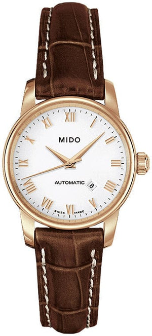 Buy Shop Mido Baroncelli III Automatic White Dial Brown Leather Strap Watch For Women - M7600.3.26.8 USA Online