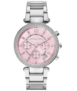 Michael Kors Parker Chronograph Pink Dial Silver Steel Strap Watch For Women - MK6105