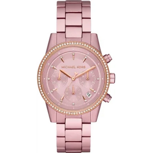 Buy Shop Michael Kors Ritz Chronograph Rose Gold Dial Rose Gold Steel Strap Watch For Women - MK6753 USA Online