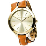 Buy Shop Michael Kors Runway Gold Dial Brown Leather Strap Watch For Women - MK2256 USA Online