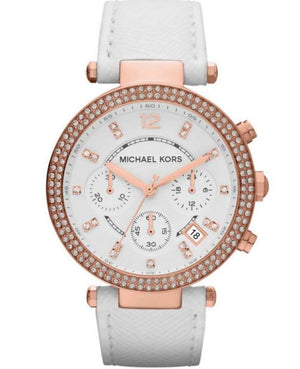 Buy Shop Michael Kors Parker White Diamonds Dial White Leather Strap Watch for Women - MK2281 USA Online