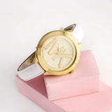 Buy Shop Michael Kors Slim Runway Quartz Gold Dial White Leather Strap Watch For Women - MK2389 USA Online