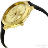 Buy Shop Michael Kors Slim Runway Quartz Gold Dial Black Leather Strap Watch For Women - MK2392 USA Online