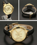 Buy Shop Michael Kors Slim Runway Quartz Gold Dial Black Leather Strap Watch For Women - MK2392 USA Online