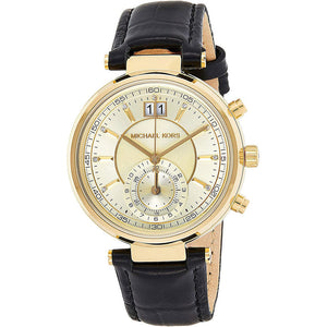 Buy Shop Michael Kors Sawyer Champagne Dial Black Leather Strap Watch for Women - MK2433 USA Online