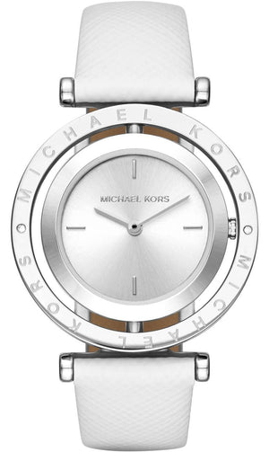 Buy Shop Michael Kors Averi Silver Dial White Leather Strap Watch for Women - MK2524 USA Online