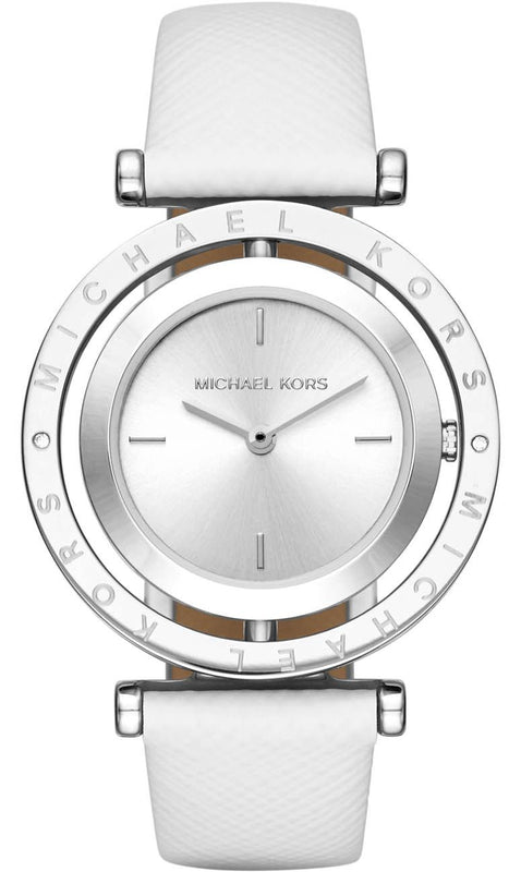 Buy Shop Michael Kors Averi Silver Dial White Leather Strap Watch for Women - MK2524 USA Online
