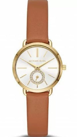 Buy Shop Michael Kors Portia Quartz White Dial Brown Leather Strap Watch For Women - MK2734 USA Online