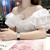 Buy Shop Michael Kors Camille Three-Hand Crystals White Dial Black Leather Strap Watch for Women - MK2962 USA Online