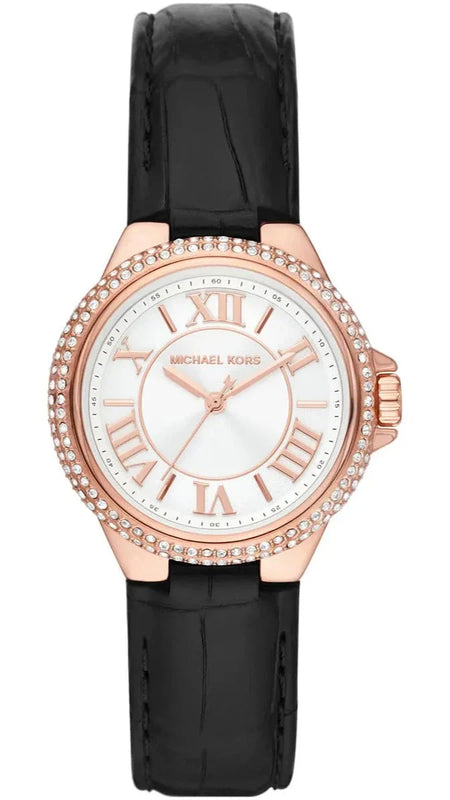 Buy Shop Michael Kors Camille Three-Hand Crystals White Dial Black Leather Strap Watch for Women - MK2962 USA Online