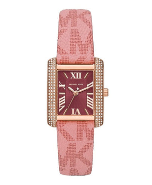 Buy Shop Michael Kors Emery Quartz Diamonds Red Dial Pink Leather Strap Watch For Women - MK2966 USA Online