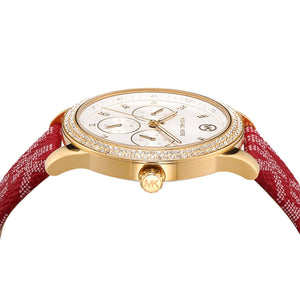 Buy Shop Michael Kors Tibby Multifunction Silver Dial Red Leather Strap Watch For Women - MK2975 USA Online