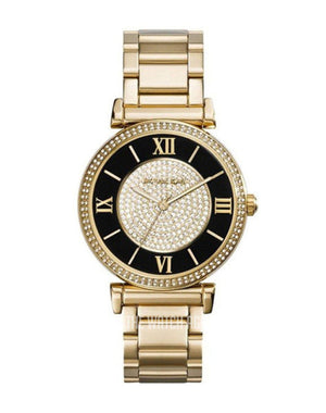 Buy Shop Michael Kors Catlin Black Dial Gold Steel Strap Watch for Women - MK3338 USA Online