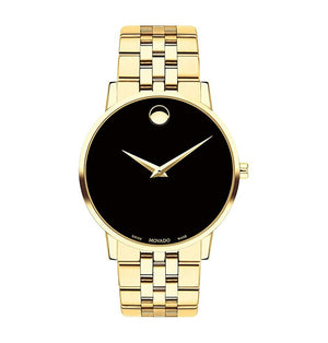 Buy Shop Movado Museum Classic Quartz Black Dial Gold Steel Strap Watch for Men - 0607203 USA Online