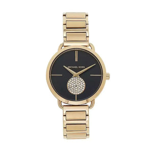 Buy Shop Michael Kors Portia Black Dial Gold Steel Strap Watch for Women - MK3788 USA Online