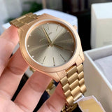Buy Shop Michael Kors Slim Runway Quartz Gold Dial Gold Steel Strap Watch For Women - MK4501 USA Online