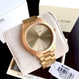 Buy Shop Michael Kors Slim Runway Quartz Gold Dial Gold Steel Strap Watch For Women - MK4501 USA Online