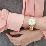 Buy Shop Michael Kors Liliane Mother of Pearl White Dial Gold Steel Strap Watch For Women - MK4555 USA Online