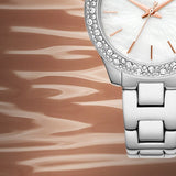 Buy Shop Michael Kors Liliane Three Hand Mother of Pearl White Dial Silver Steel Strap Watch For Women - MK4556 USA Online